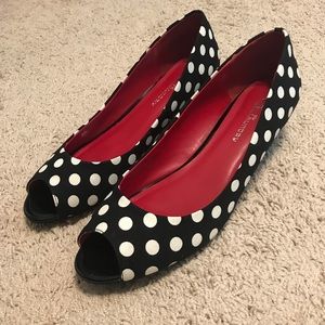 CL by Laundry Black & White polka dot peep toes